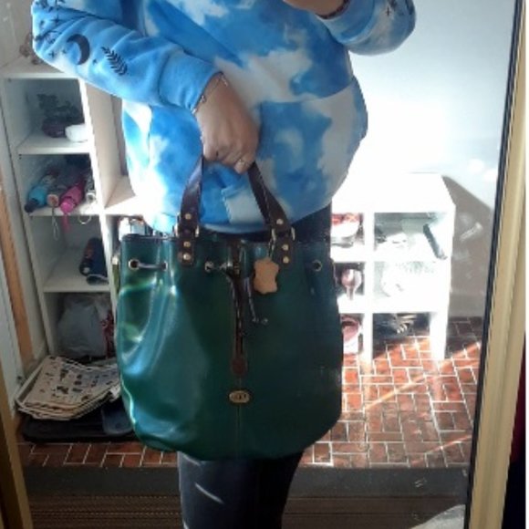 Big Lovely Green Leather hand-Carry Bag - Picture 5 of 5